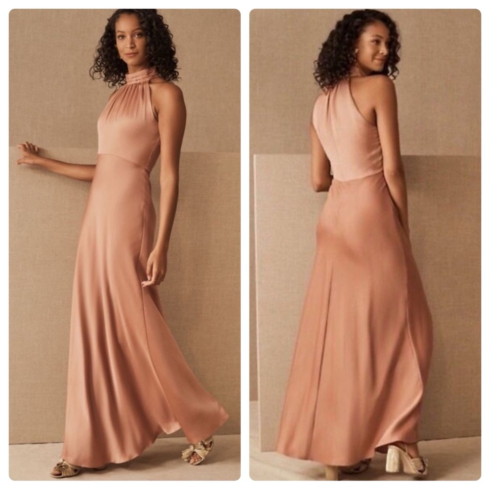 Anthropologie x Sachin + Babi Esme Gown Satin Charmeuse Pink Halter Maxi Size 2